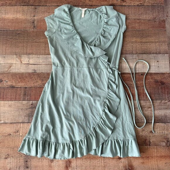 Matilda Jane Womens S Light As Air Green Ruffle Wrap Dress Cotton Blend - Picture 1 of 6